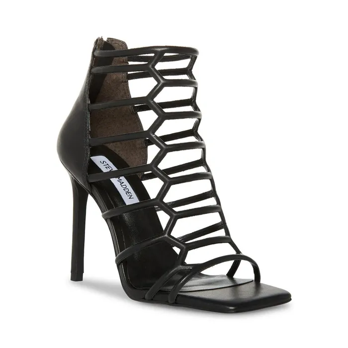 Womens Upward Black Leather Steve Madden Heels