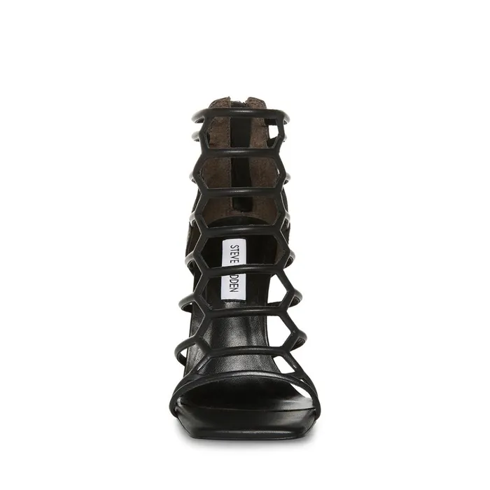 Womens Upward Black Leather Steve Madden Heels
