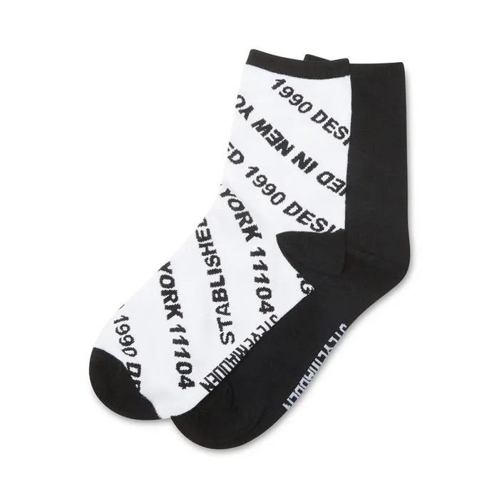 Womens Verbiage Crew Sock Black White Steve Madden Socks and Tights