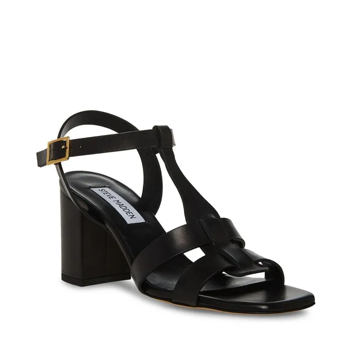 Womens Waverly Black Leather Steve Madden Heels