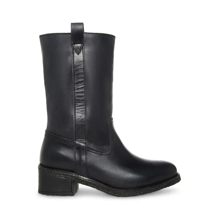 Womens Winny Black Leather Steve Madden Boots and Booties