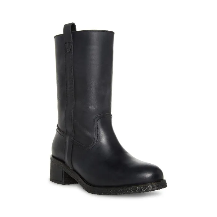 Womens Winny Black Leather Steve Madden Boots and Booties
