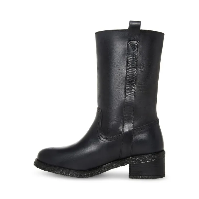 Womens Winny Black Leather Steve Madden Boots and Booties