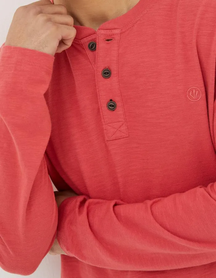 Woodside Slub Cotton Henley Coral Pink Men FatFace TShirts