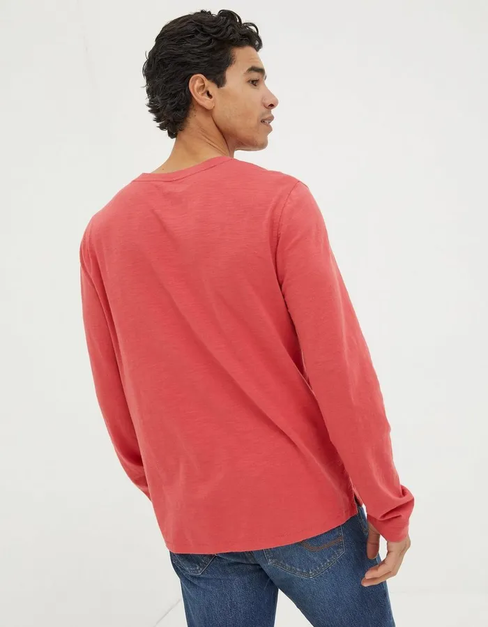Woodside Slub Cotton Henley Coral Pink Men FatFace TShirts