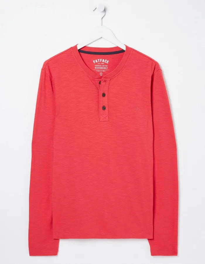 Woodside Slub Cotton Henley Coral Pink Men FatFace TShirts