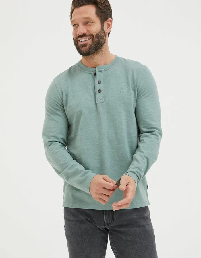 Woodside Slub Cotton Henley Sage Green Men FatFace TShirts