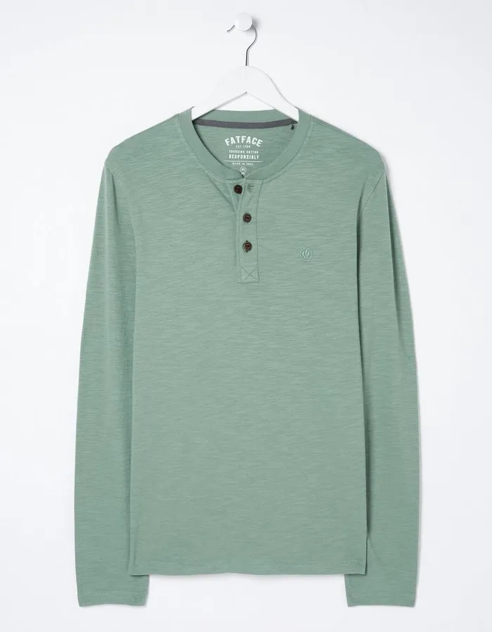 Woodside Slub Cotton Henley Sage Green Men FatFace TShirts