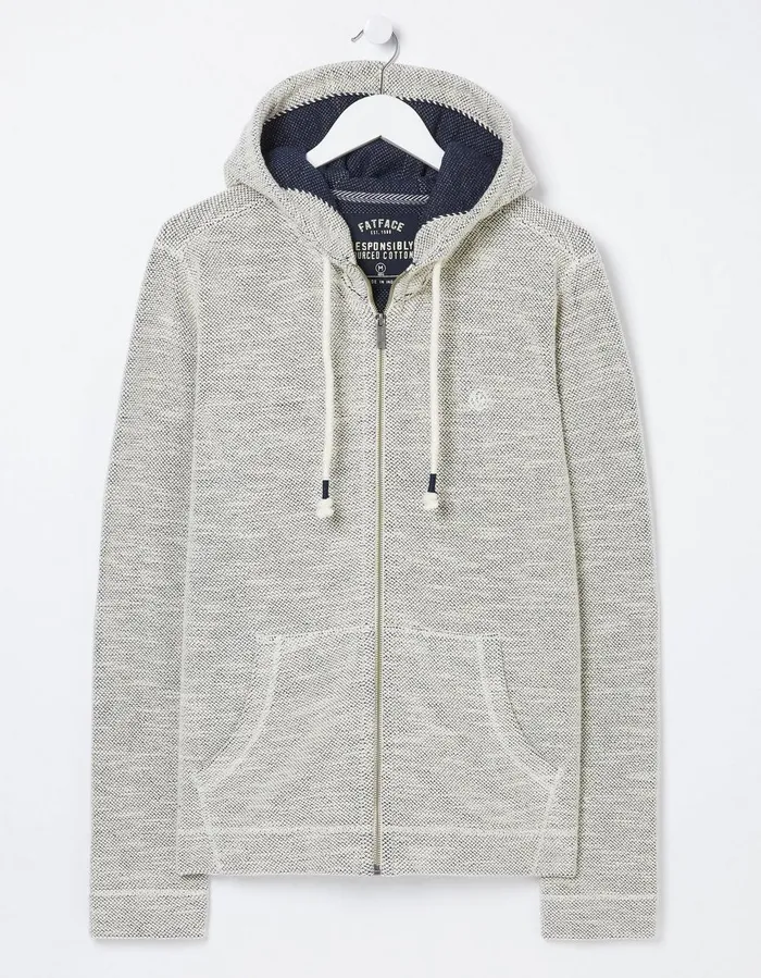 Woolacombe Zip Through Hoodie Oatmeal Men FatFace Sweatshirts and Hoodies