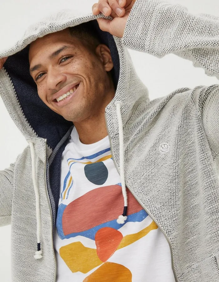 Woolacombe Zip Through Hoodie Oatmeal Men FatFace Sweatshirts and Hoodies