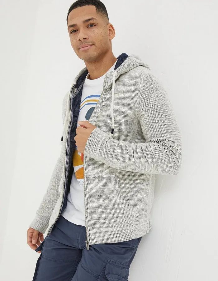 Woolacombe Zip Through Hoodie Oatmeal Men FatFace Sweatshirts and Hoodies