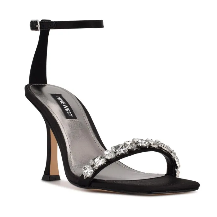 Yazmin Ankle Strap Dress Sandals Black Satin Crystal Women Nine West Sandals