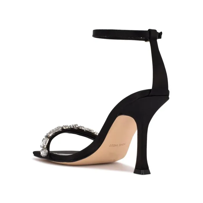 Yazmin Ankle Strap Dress Sandals Black Satin Crystal Women Nine West Sandals