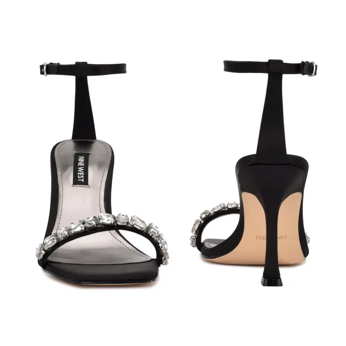 Yazmin Ankle Strap Dress Sandals Black Satin Crystal Women Nine West Sandals