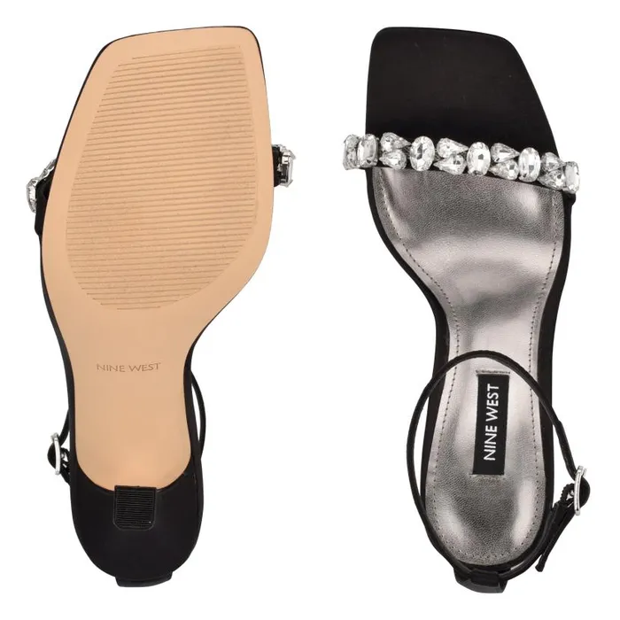 Yazmin Ankle Strap Dress Sandals Black Satin Crystal Women Nine West Sandals