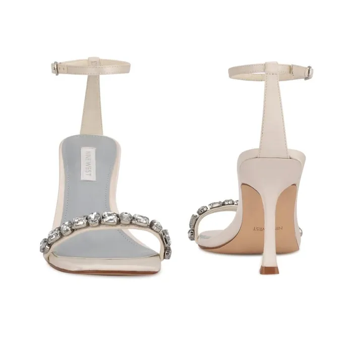Yazmin Ankle Strap Dress Sandals White Satin Women Nine West Heels