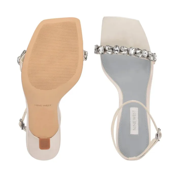Yazmin Ankle Strap Dress Sandals White Satin Women Nine West Heels