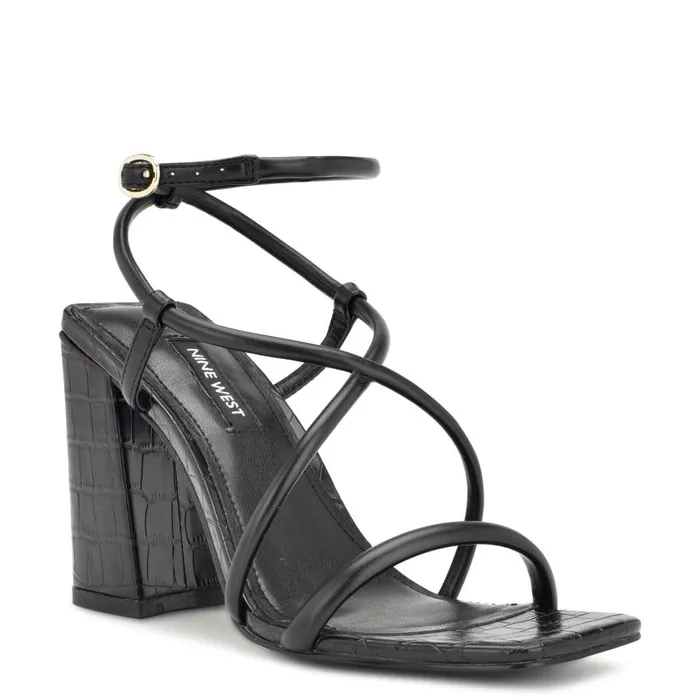 Yeera Strappy Heeled Sandals Black Croco Women Nine West Sandals
