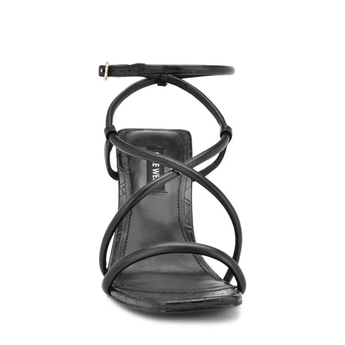 Yeera Strappy Heeled Sandals Black Croco Women Nine West Sandals