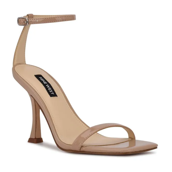 Yess Ankle Strap Sandals Antique Taupe Patent Women Nine West Heels