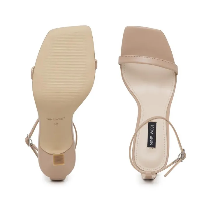 Yess Ankle Strap Sandals Barely Nude Leather Women Nine West Heels