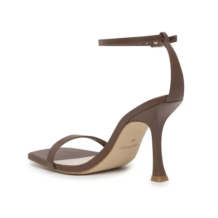 Yess Ankle Strap Sandals Brown Leather Women Nine West Heels