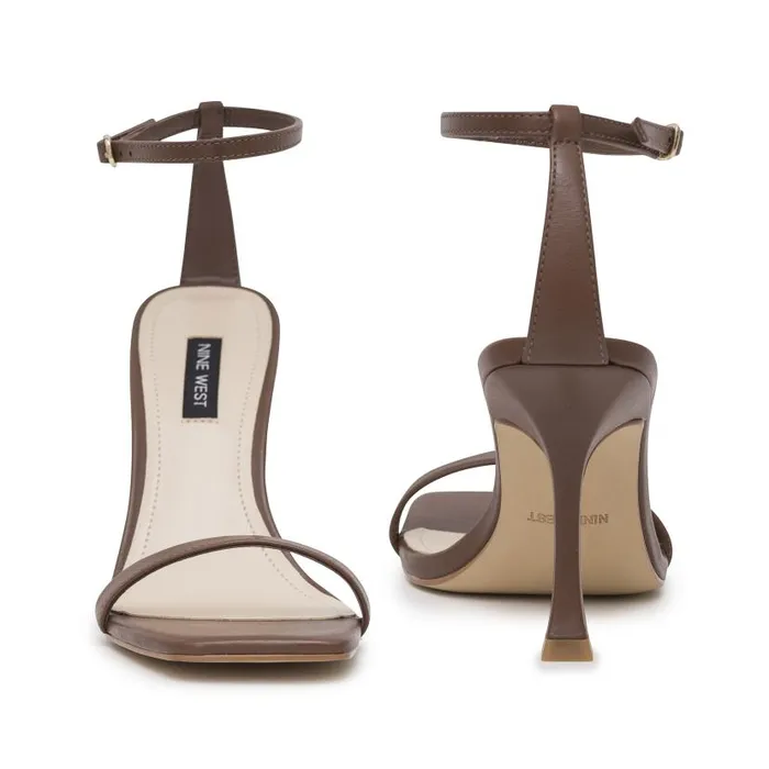 Yess Ankle Strap Sandals Brown Leather Women Nine West Heels