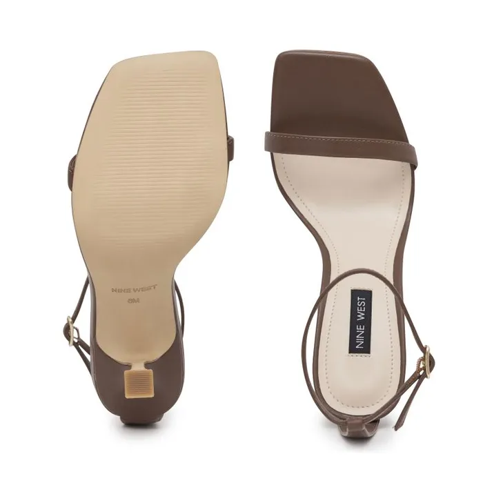 Yess Ankle Strap Sandals Brown Leather Women Nine West Heels
