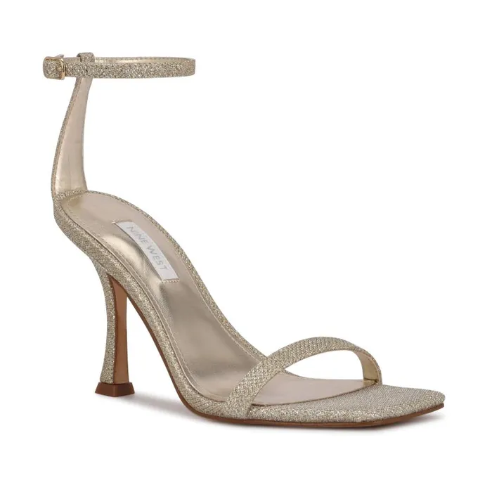 Yess Ankle Strap Sandals Gold Glitter Women Nine West Heels