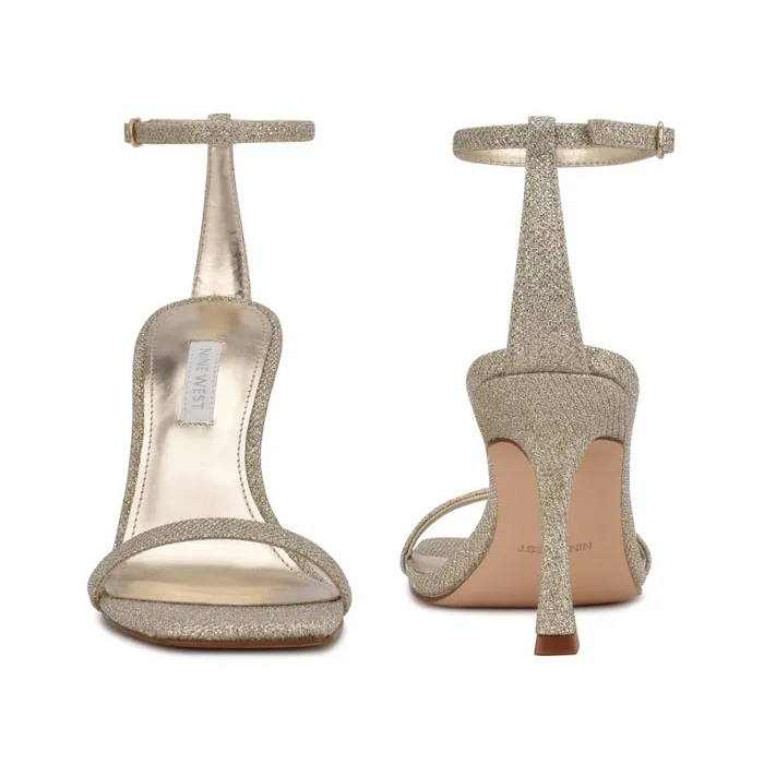 Yess Ankle Strap Sandals Gold Glitter Women Nine West Heels