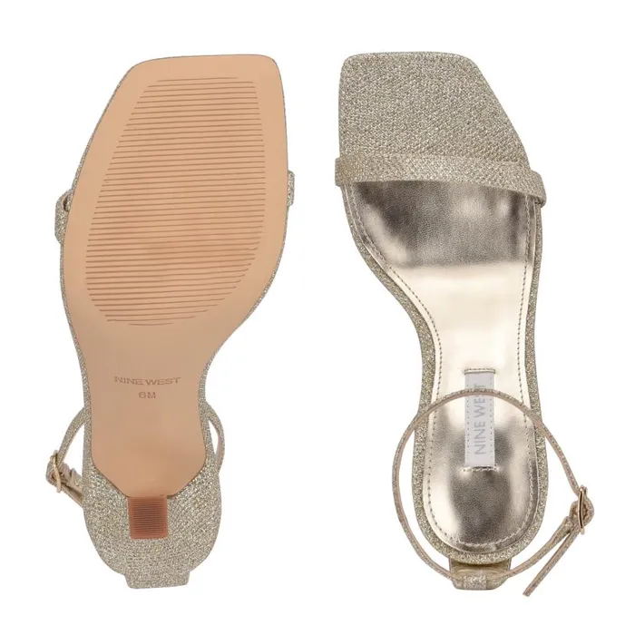 Yess Ankle Strap Sandals Gold Glitter Women Nine West Heels