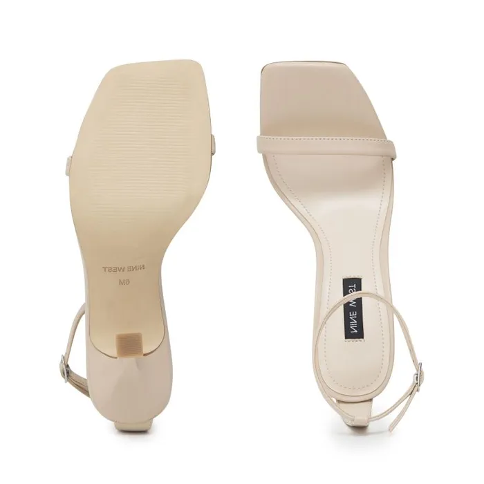 Yess Ankle Strap Sandals Ivory Leather Women Nine West Heels