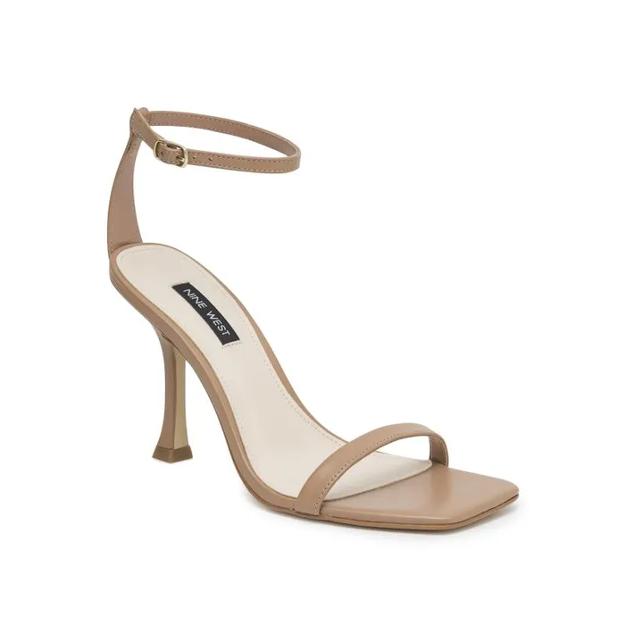Yess Ankle Strap Sandals Natural Leather Women Nine West Heels