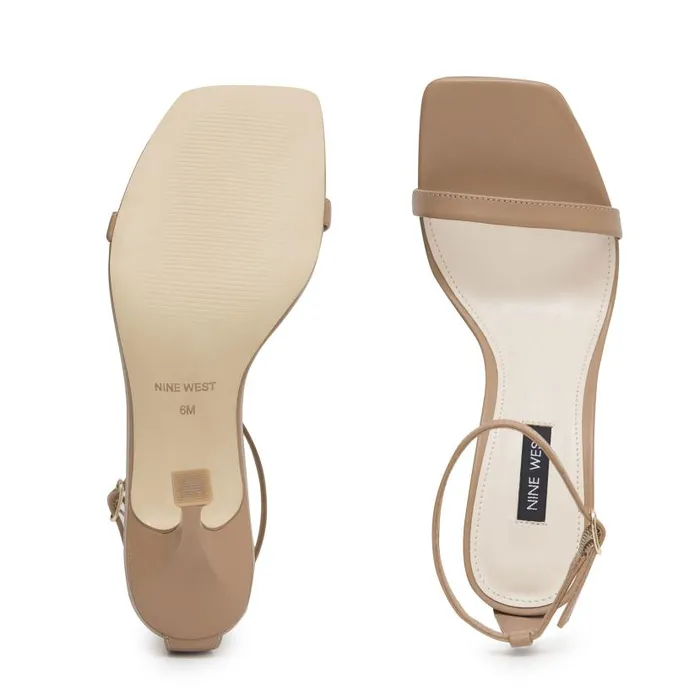 Yess Ankle Strap Sandals Natural Leather Women Nine West Heels