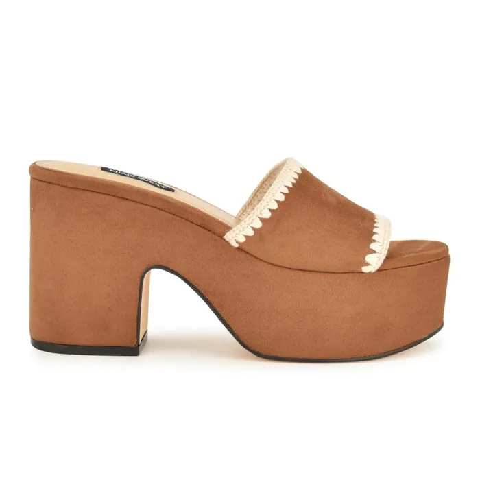 Yickie Platform Slide Sandals Brown Women Nine West Sandals