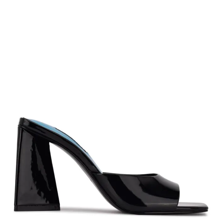 Yougo Heeled Slide Sandals Black Patent Women Nine West Heels