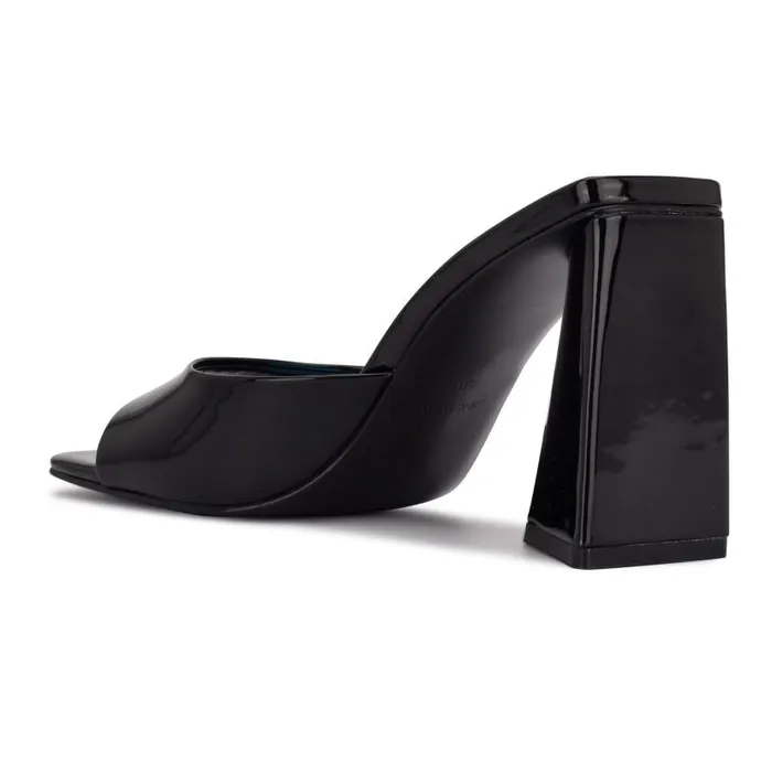 Yougo Heeled Slide Sandals Black Patent Women Nine West Heels