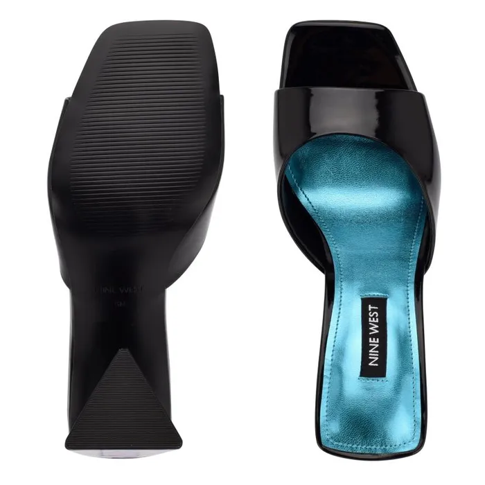 Yougo Heeled Slide Sandals Black Patent Women Nine West Heels
