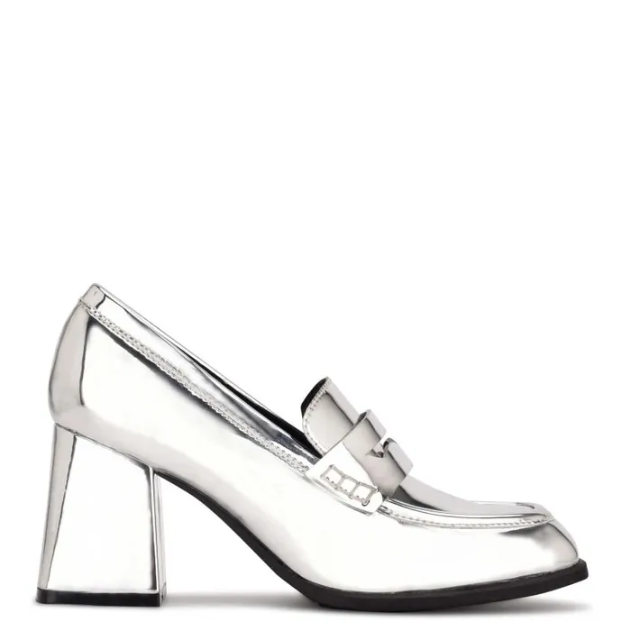 Zest Heeled Loafers Silver Mirror Metallic Women Nine West Flats and Loafers