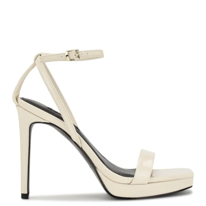 Zilo Platform Sandals Chic Cream Patent Women Nine West Heels