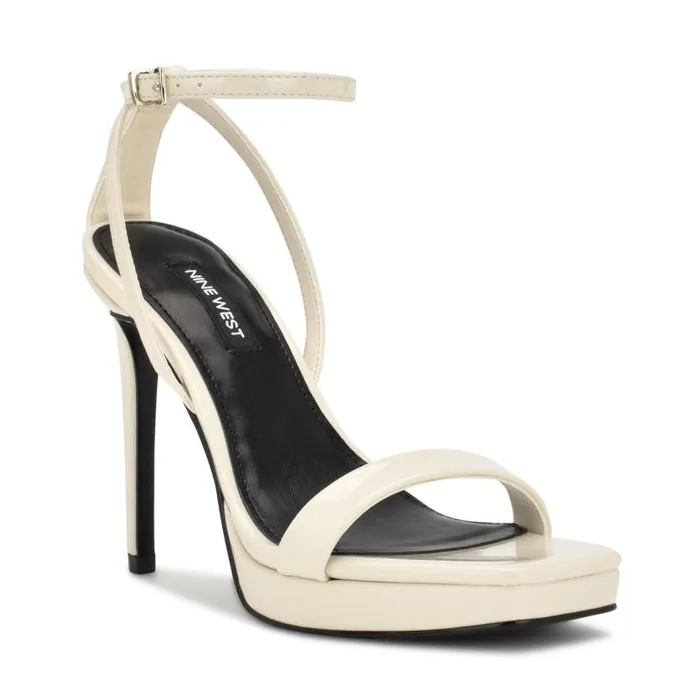 Zilo Platform Sandals Chic Cream Patent Women Nine West Heels